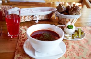Ukrainian borsch in a royal manner from restaurant Tsarivka photo