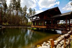 Summer terrace of the Tsarevka restaurant on the lake photo